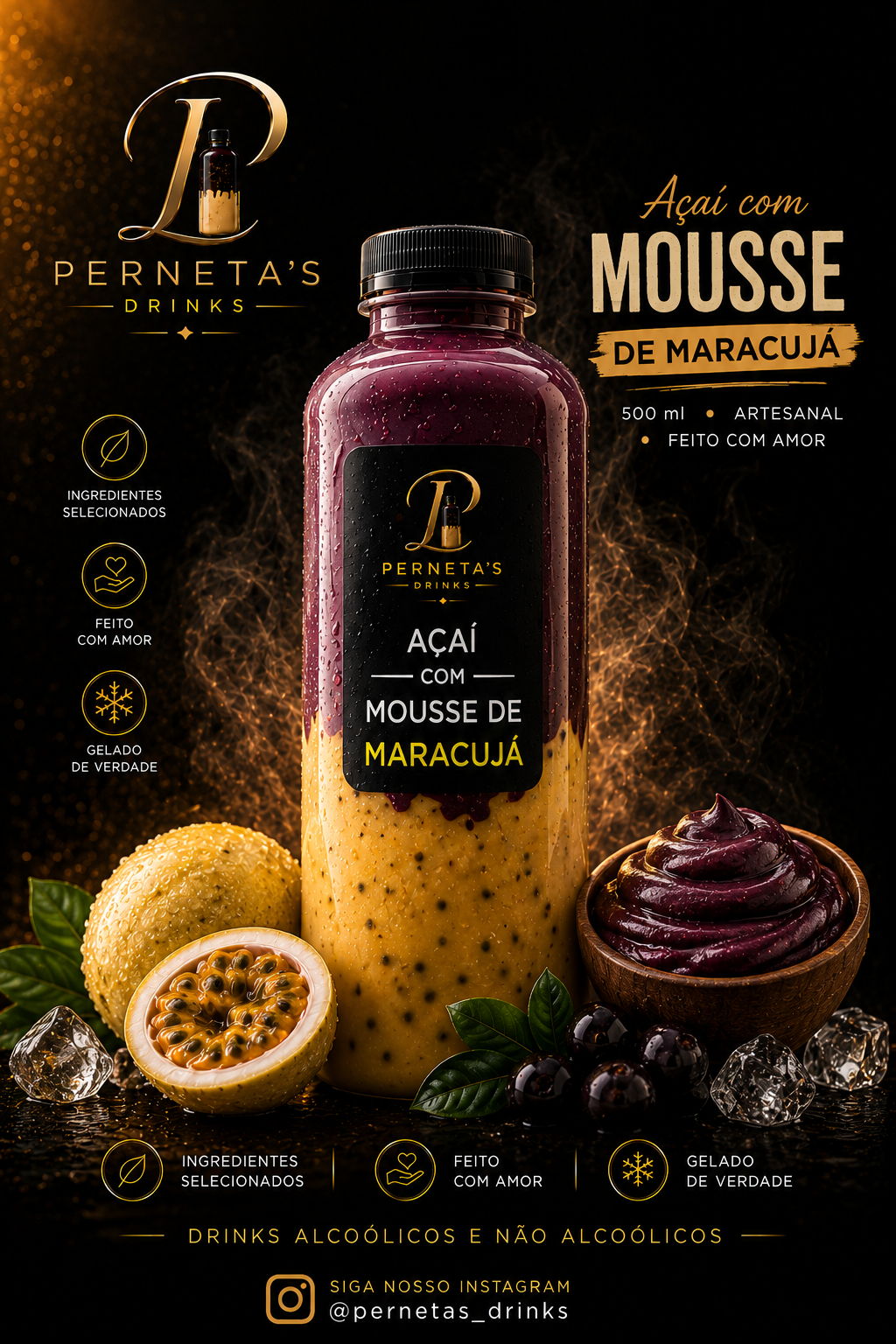 Açai com mousse de maracujá